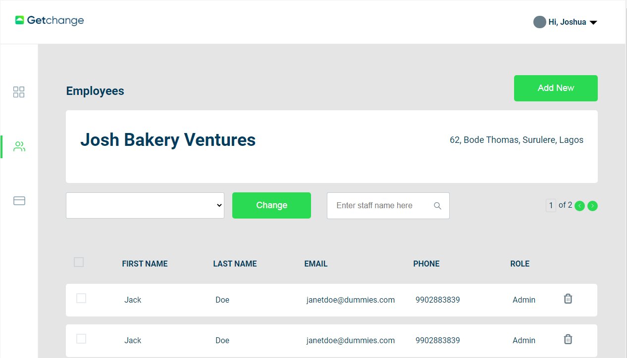 A screenshot of Getchange